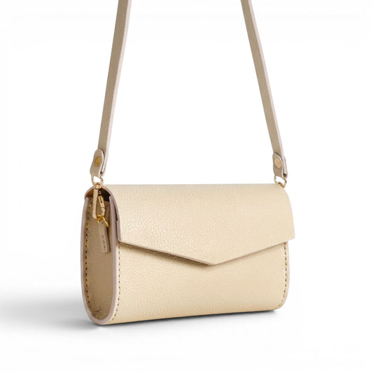 Cream Leather handbag with a strap