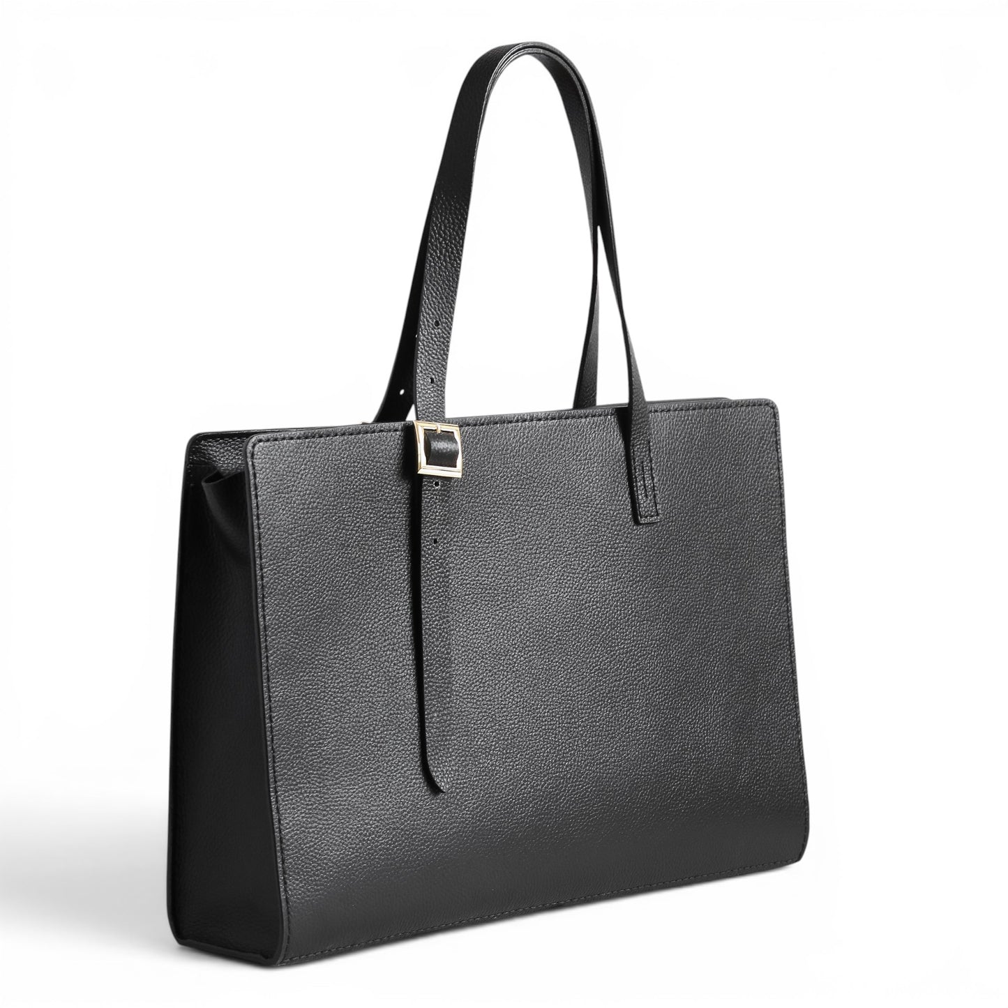 Black laptop bag with a silver clasp