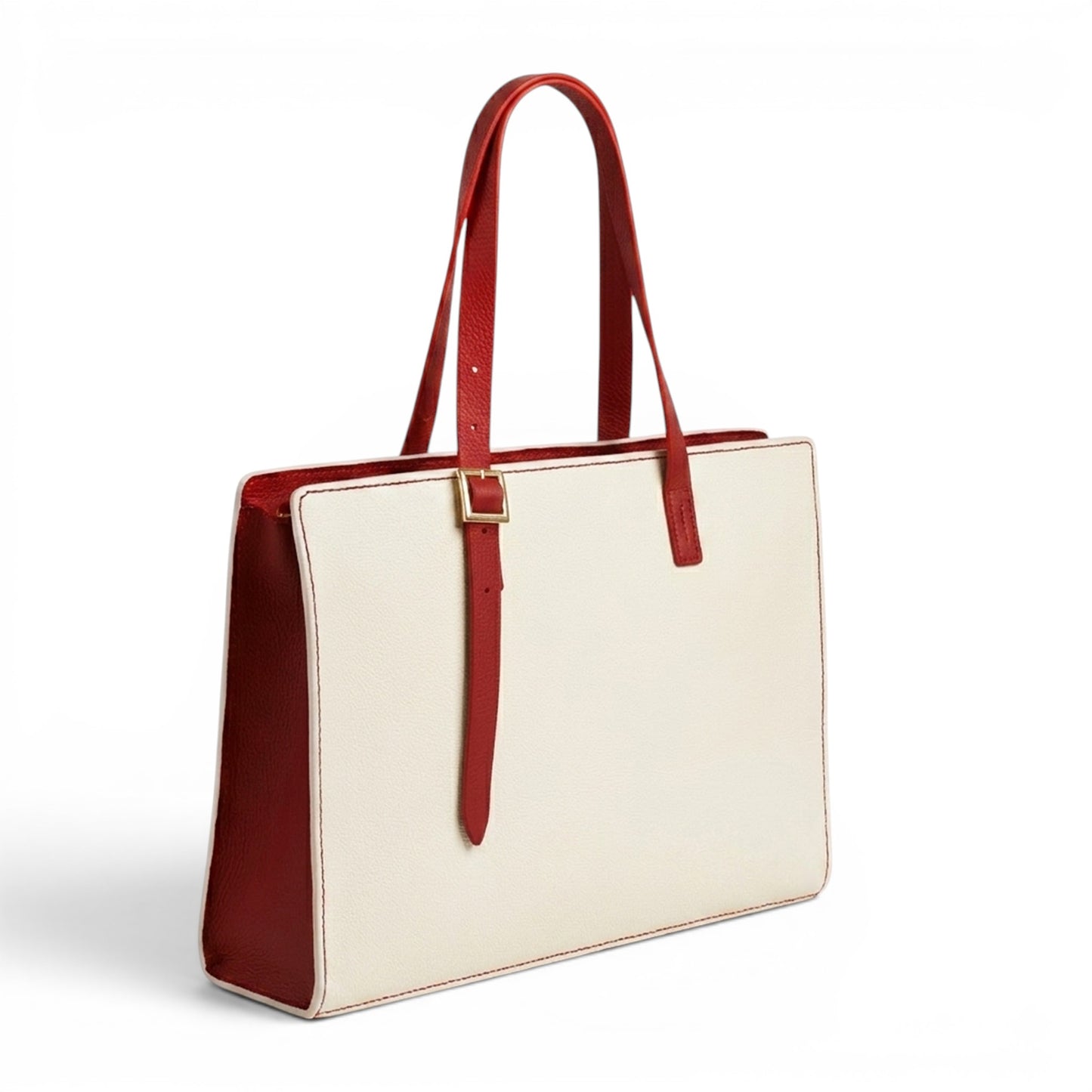 White and red leather handbag
