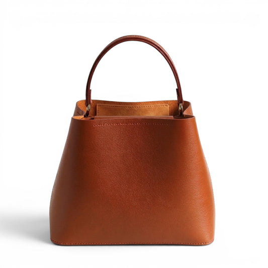 Brown leather handbag with handle