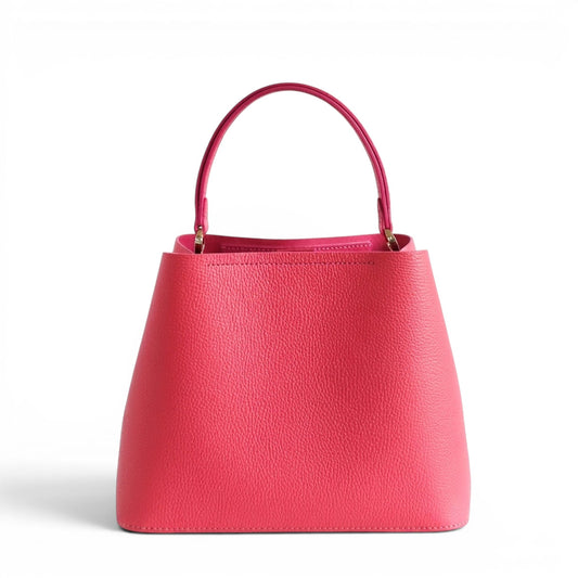 Coral leather handbag with a handle