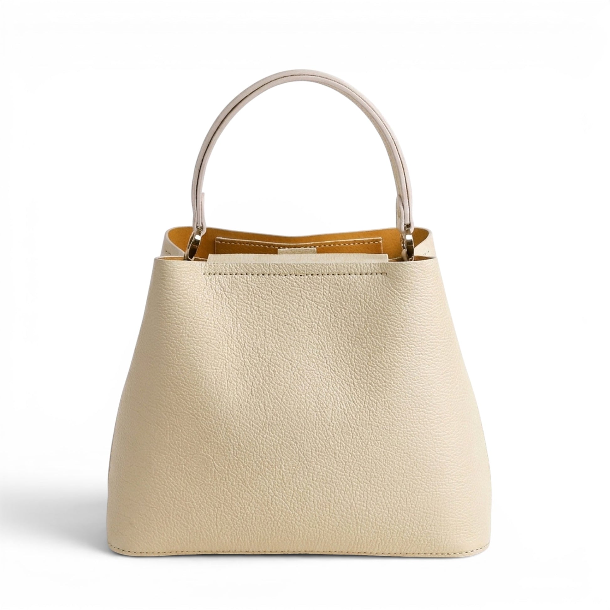 Cream Leather handbag with a handle 