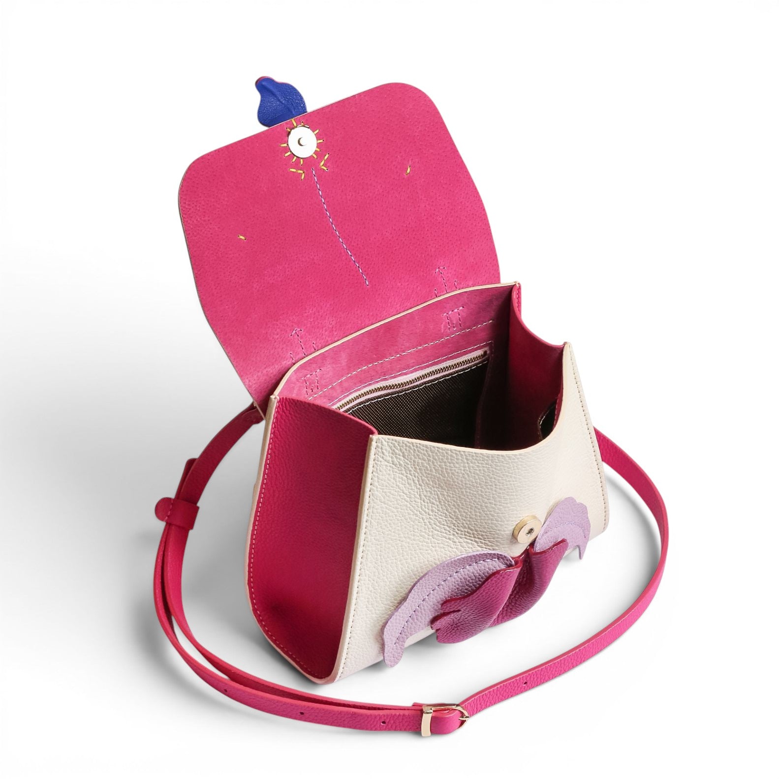 Pink and beige handbag with a orchid design