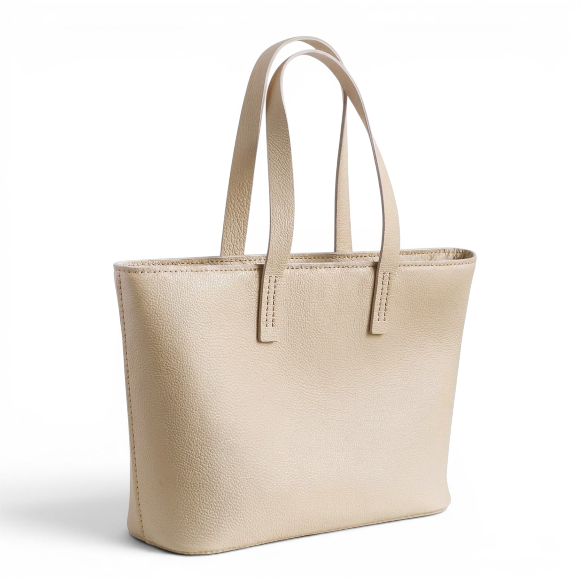 Cream Leather bag with shoulder Straps