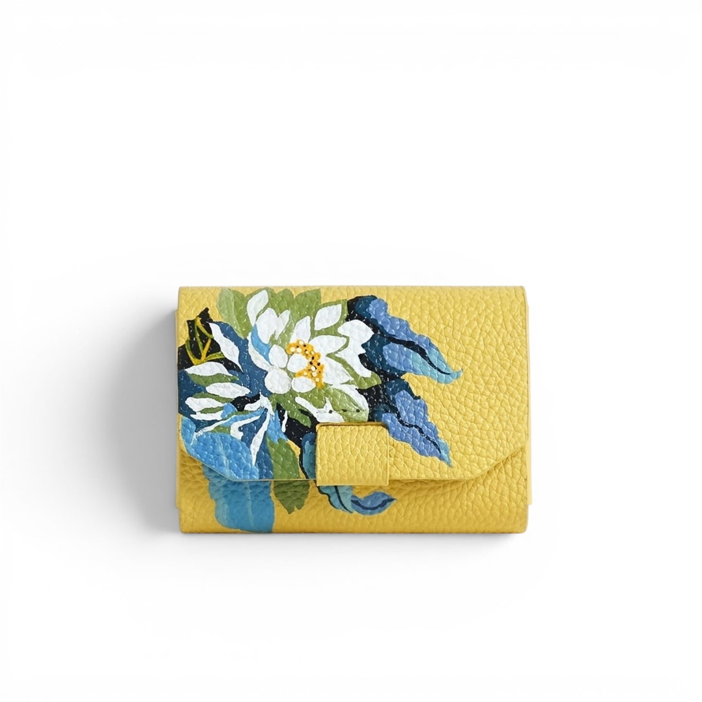Yellow leather cardholder with floral design