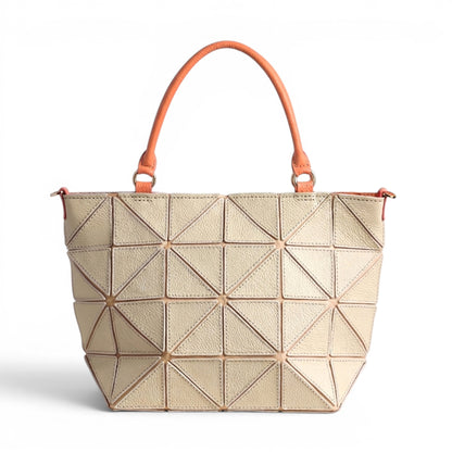 Cream leather handbag with patches 