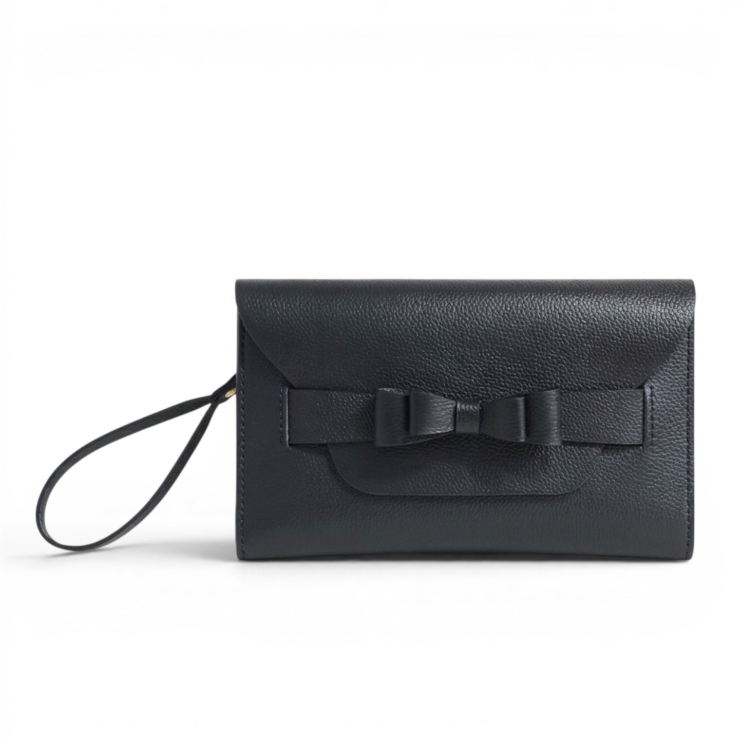 Black clutch bag with a bow
