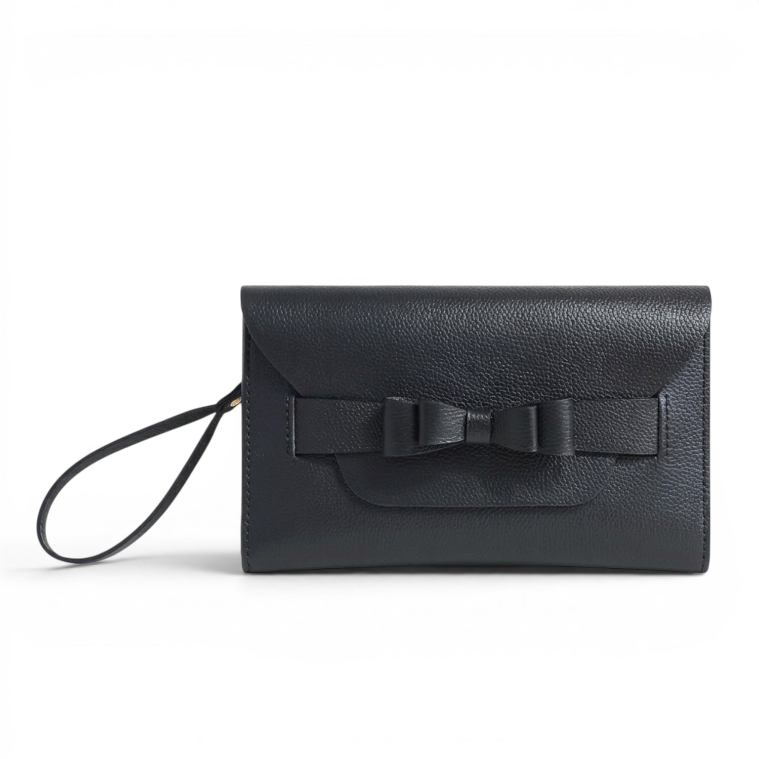 Black clutch bag with a bow
