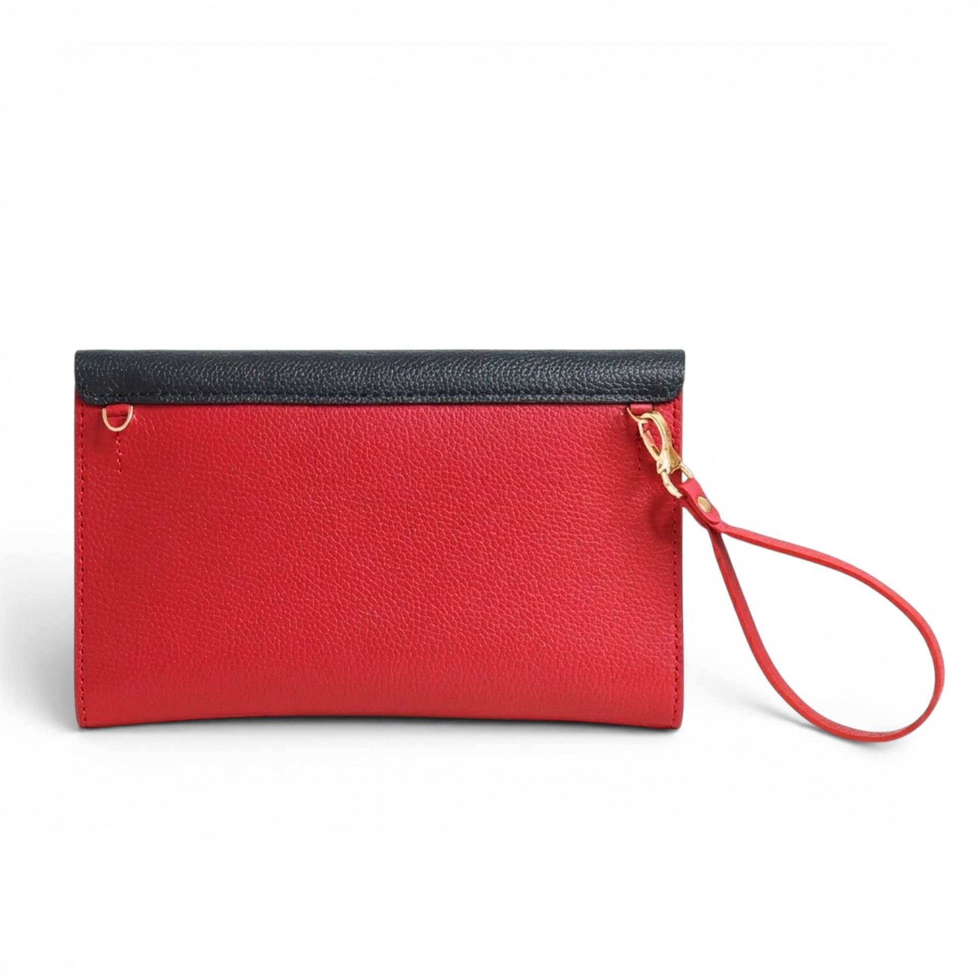 Black and red leather clutch bag