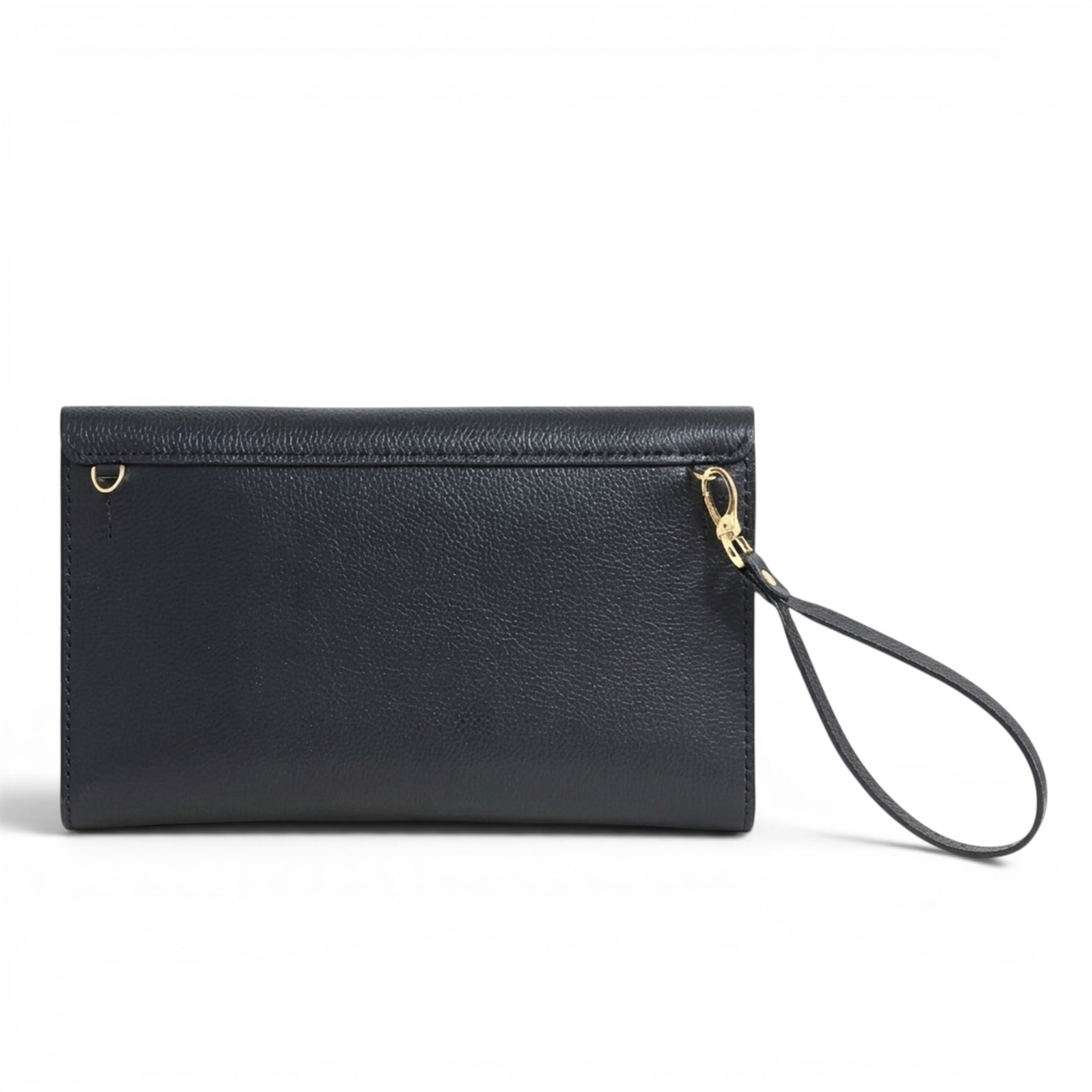 Black leather clutch with a wrist strap 
