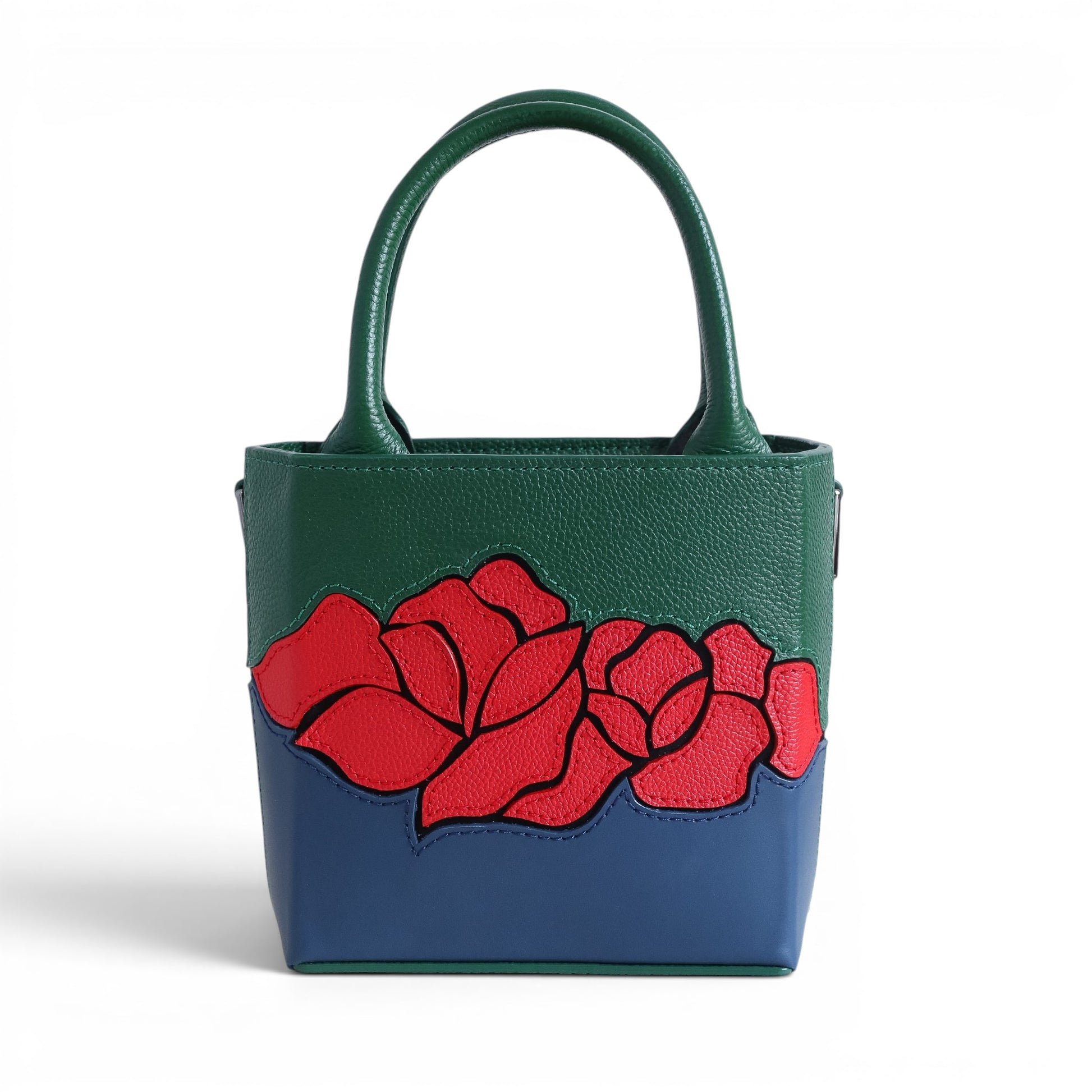 Leather handbag with red rose designs 
