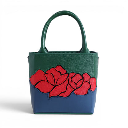 Leather handbag with red rose designs 