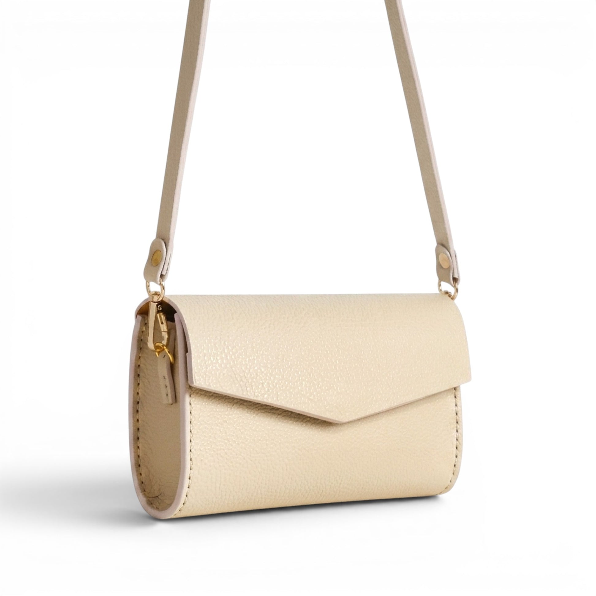 Cream Leather handbag with a strap 