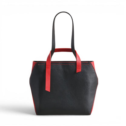 Black and red leather handbag with handles