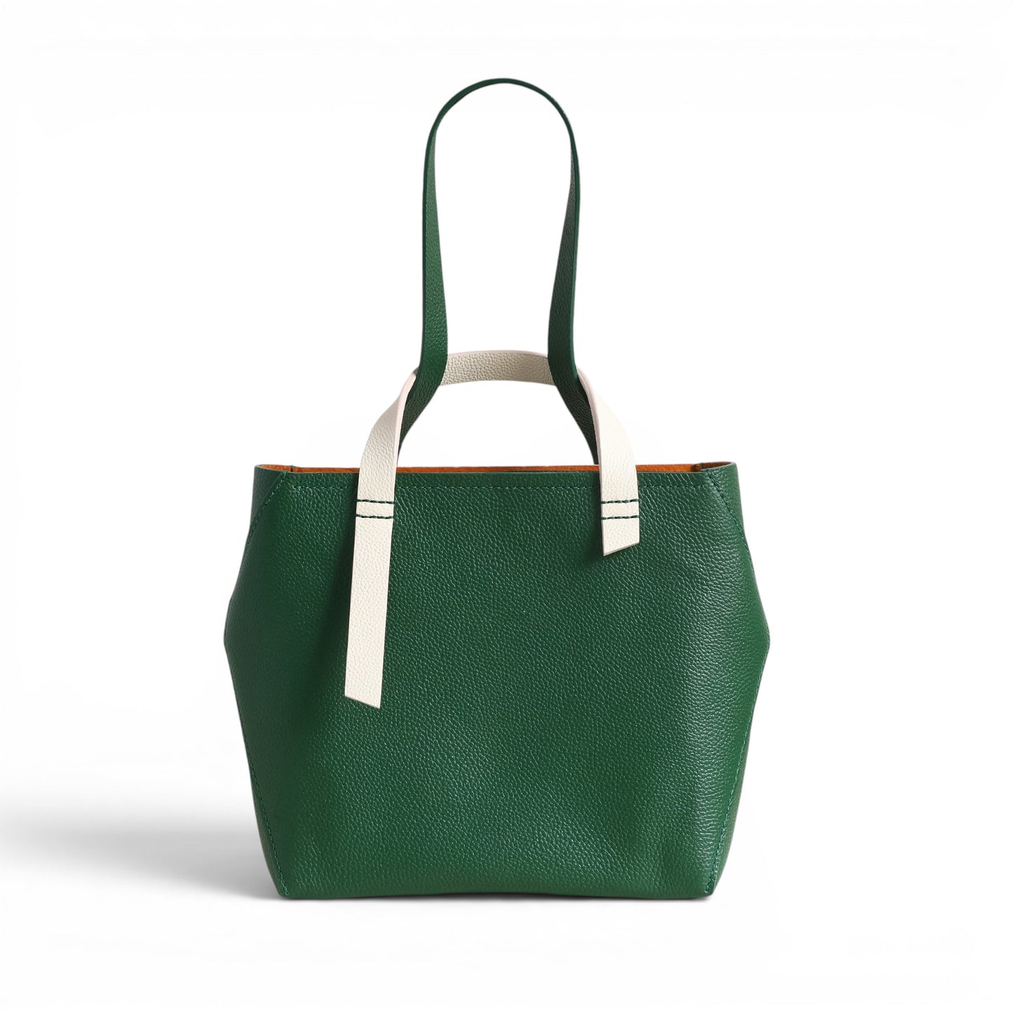 Green and white leather handbag with handles