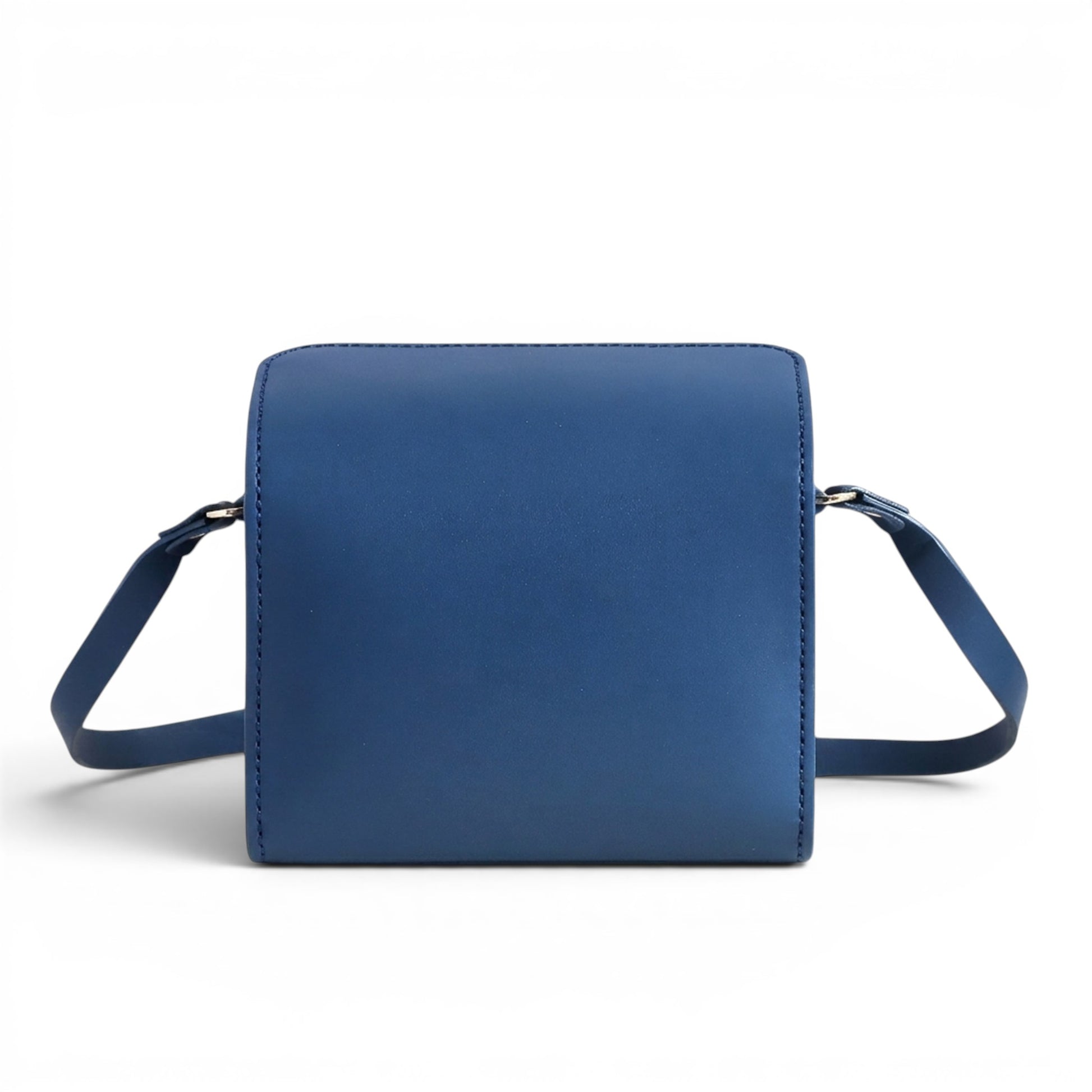 Blue leather crossbody bag with a strap 