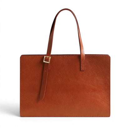 Brown leather shoulder bag with a strap