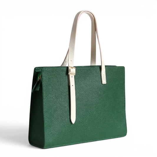 Green and white leather handbag 