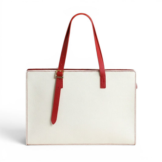White and red leather shoulder bag